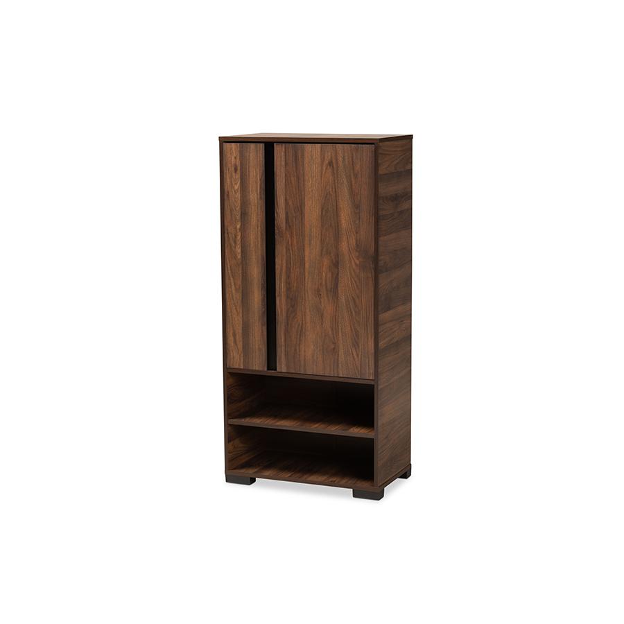 Two-Tone Walnut Brown and Black Finished Wood 2-Door Shoe Storage Cabinet. Picture 1