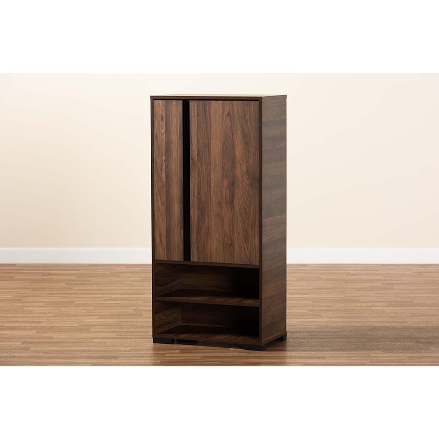 Two-Tone Walnut Brown and Black Finished Wood 2-Door Shoe Storage Cabinet. Picture 10