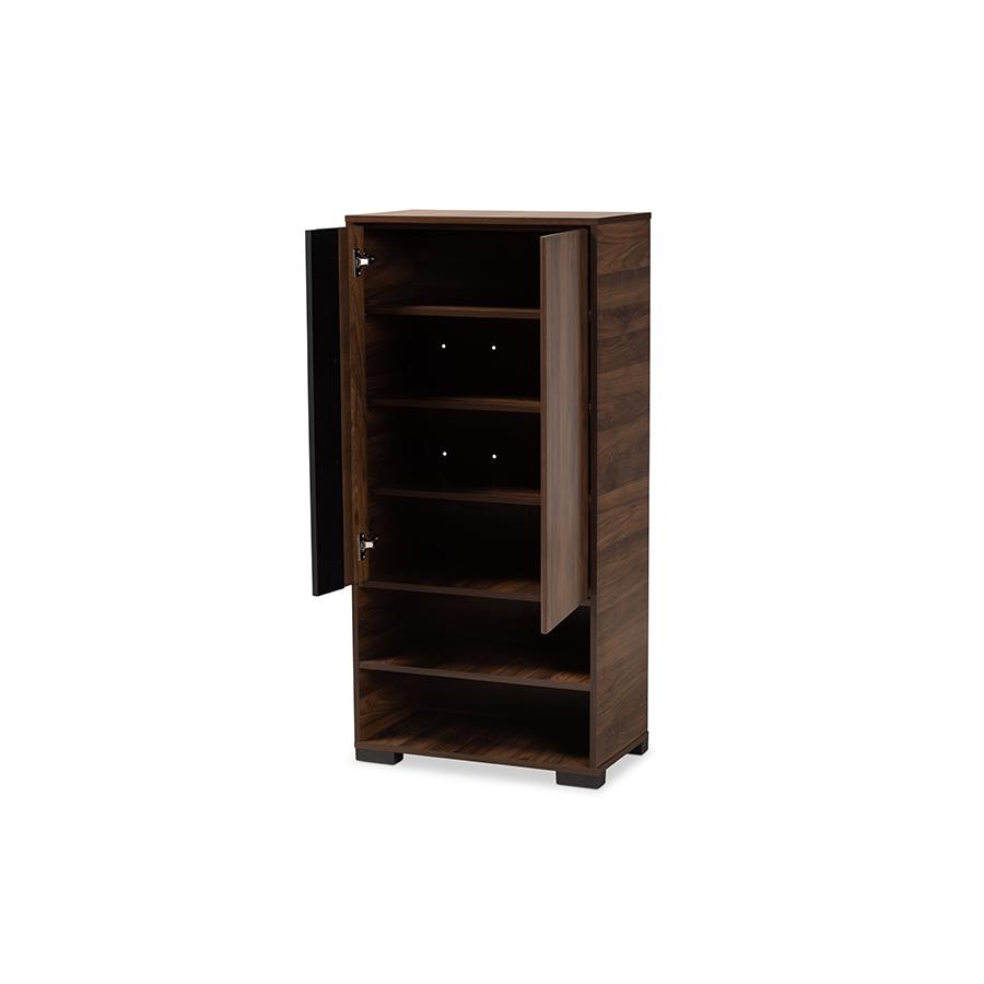 Two-Tone Walnut Brown and Black Finished Wood 2-Door Shoe Storage Cabinet. Picture 2