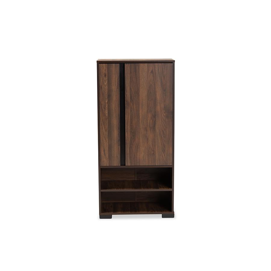 Two-Tone Walnut Brown and Black Finished Wood 2-Door Shoe Storage Cabinet. Picture 3