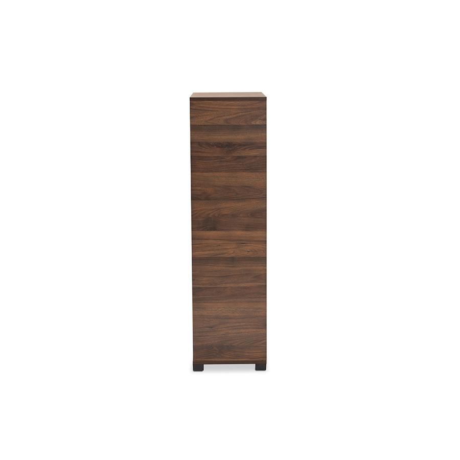 Two-Tone Walnut Brown and Black Finished Wood 2-Door Shoe Storage Cabinet. Picture 4