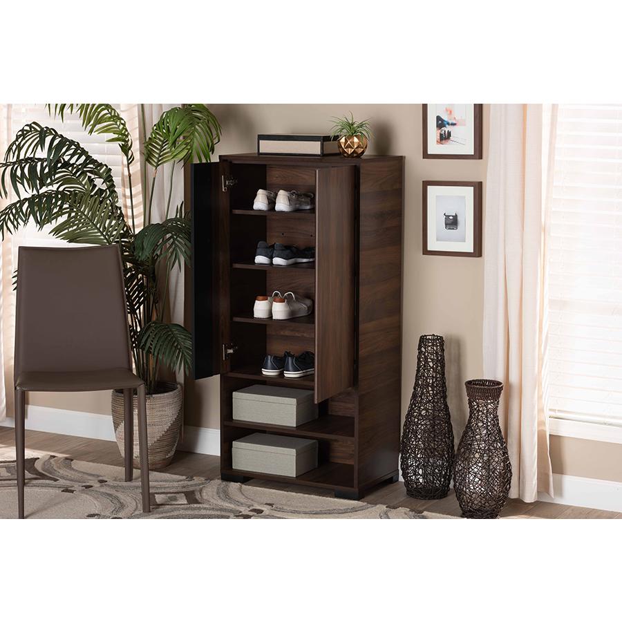 Two-Tone Walnut Brown and Black Finished Wood 2-Door Shoe Storage Cabinet. Picture 9