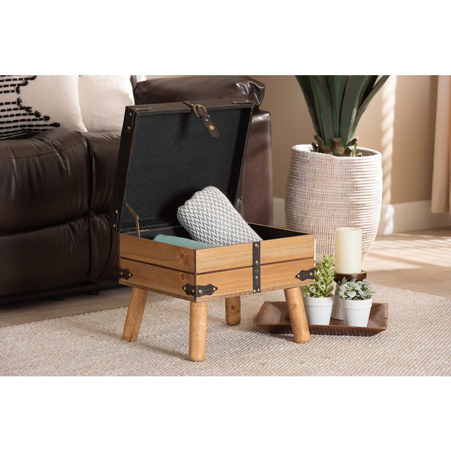 Dark Brown PU Leather Upholstered and Oak Finished Wood Small Storage Ottoman. Picture 9