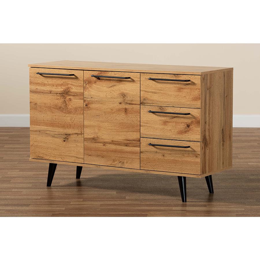 Transitional Oak Brown Finished Wood 3-Drawer Sideboard Buffet. Picture 8