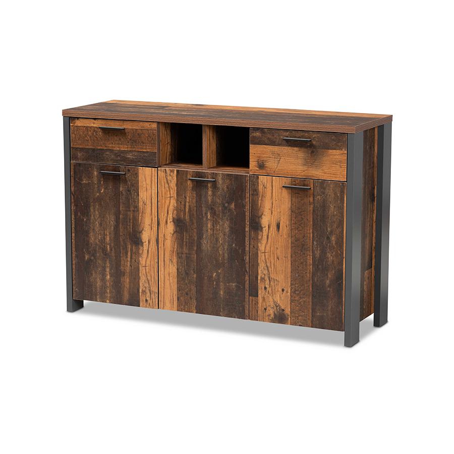 Rustic Brown Finished Wood and Grey Metal 2-Door Sideboard Buffet. Picture 1