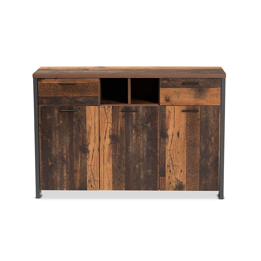 Rustic Brown Finished Wood and Grey Metal 2-Door Sideboard Buffet. Picture 3