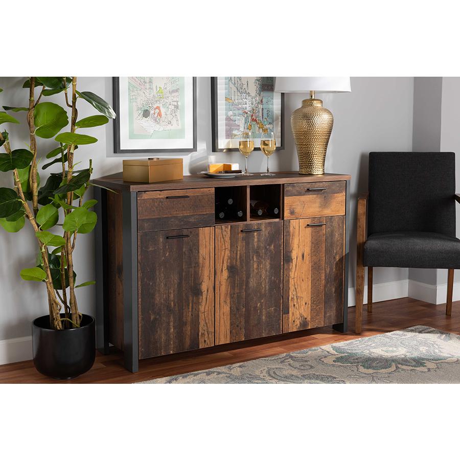 Rustic Brown Finished Wood and Grey Metal 2-Door Sideboard Buffet. Picture 7