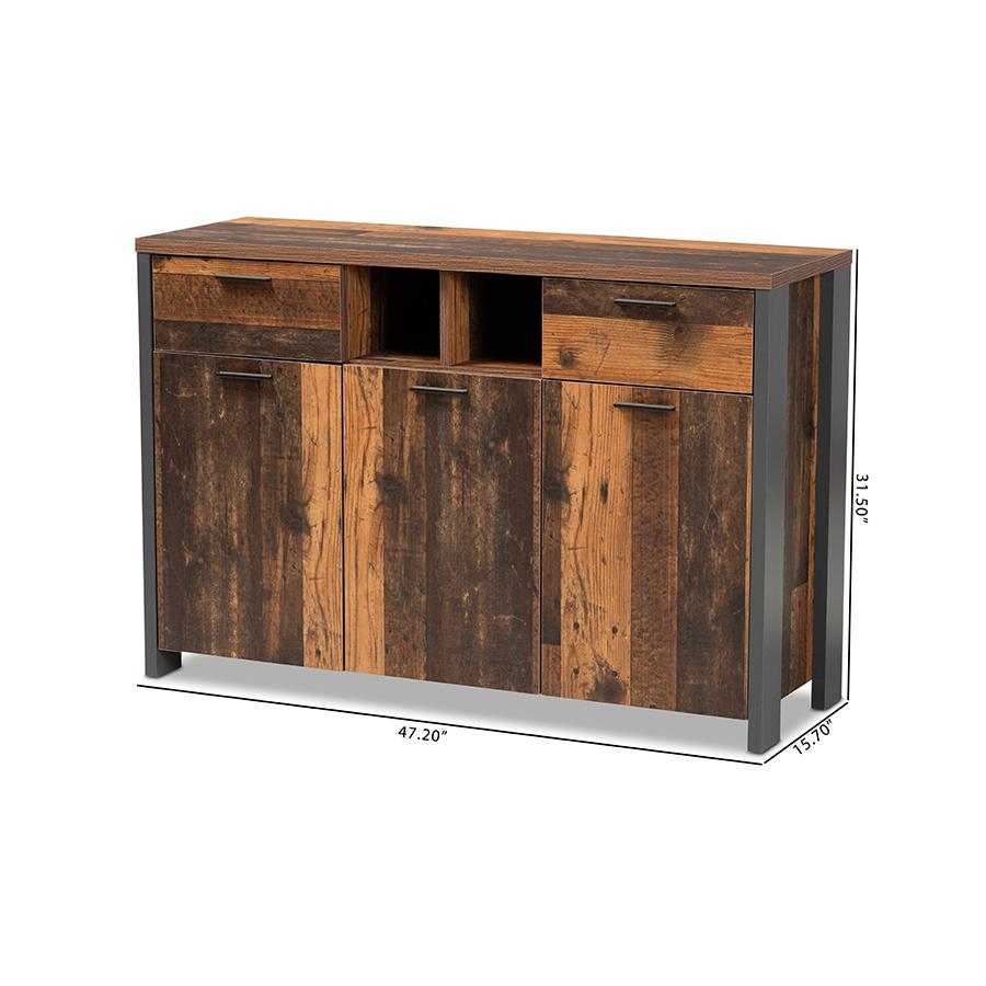 Rustic Brown Finished Wood and Grey Metal 2-Door Sideboard Buffet. Picture 9