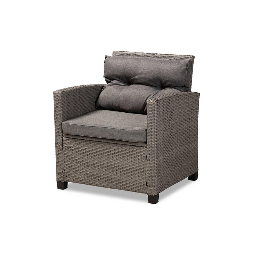 Baxton Studio Darian Modern and Contemporary Grey Fabric Upholstered and Grey Synthetic Rattan 4-Piece Patio Set. Picture 6