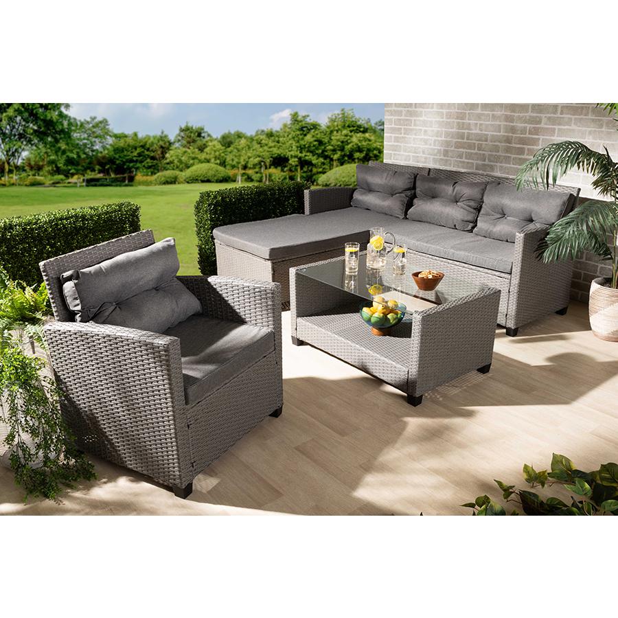 Baxton Studio Darian Modern and Contemporary Grey Fabric Upholstered and Grey Synthetic Rattan 4-Piece Patio Set. The main picture.