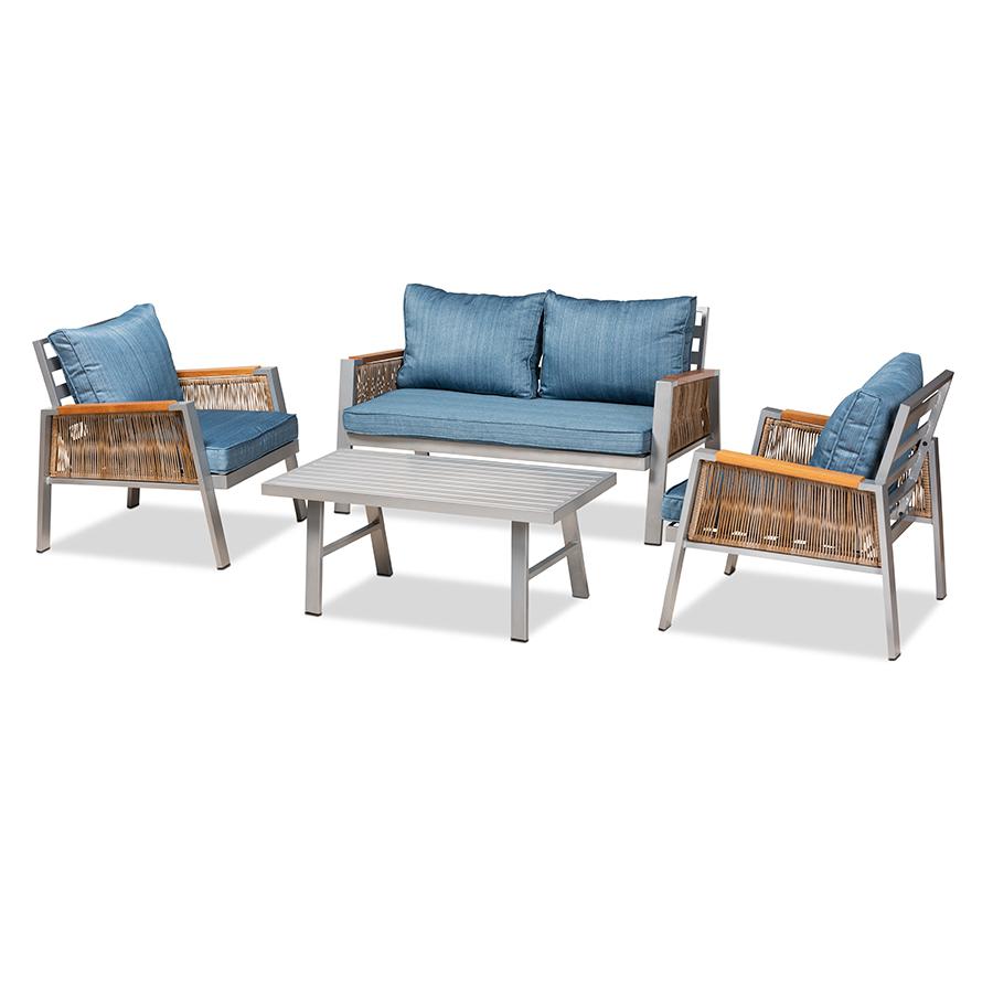 Metal with Brown Finished PE Rattan 4-Piece Outdoor Patio Lounge Set. Picture 1