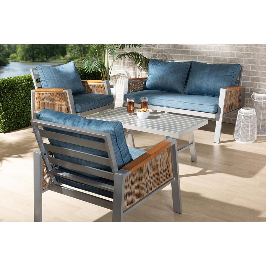 Metal with Brown Finished PE Rattan 4-Piece Outdoor Patio Lounge Set. Picture 7