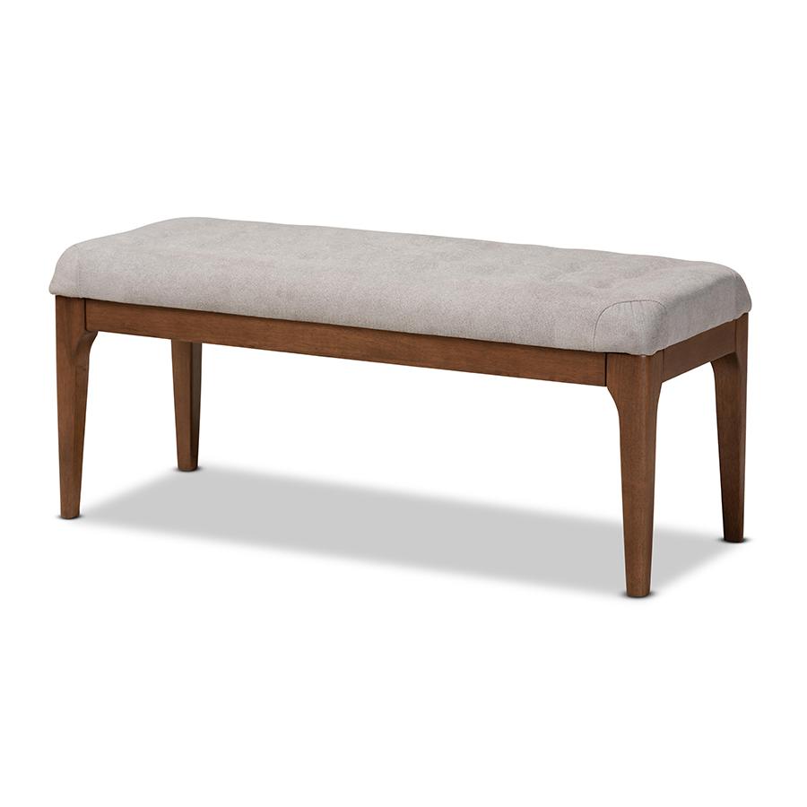 Baxton Studio Walsh Mid-Century Modern Grey Fabric Upholstered and Walnut Brown Finished Wood Dining Bench. Picture 2