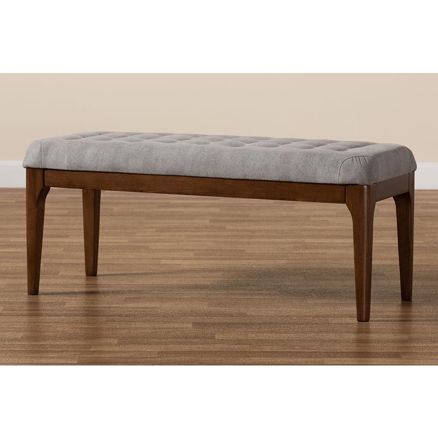 Baxton Studio Walsh Mid-Century Modern Grey Fabric Upholstered and Walnut Brown Finished Wood Dining Bench. Picture 8