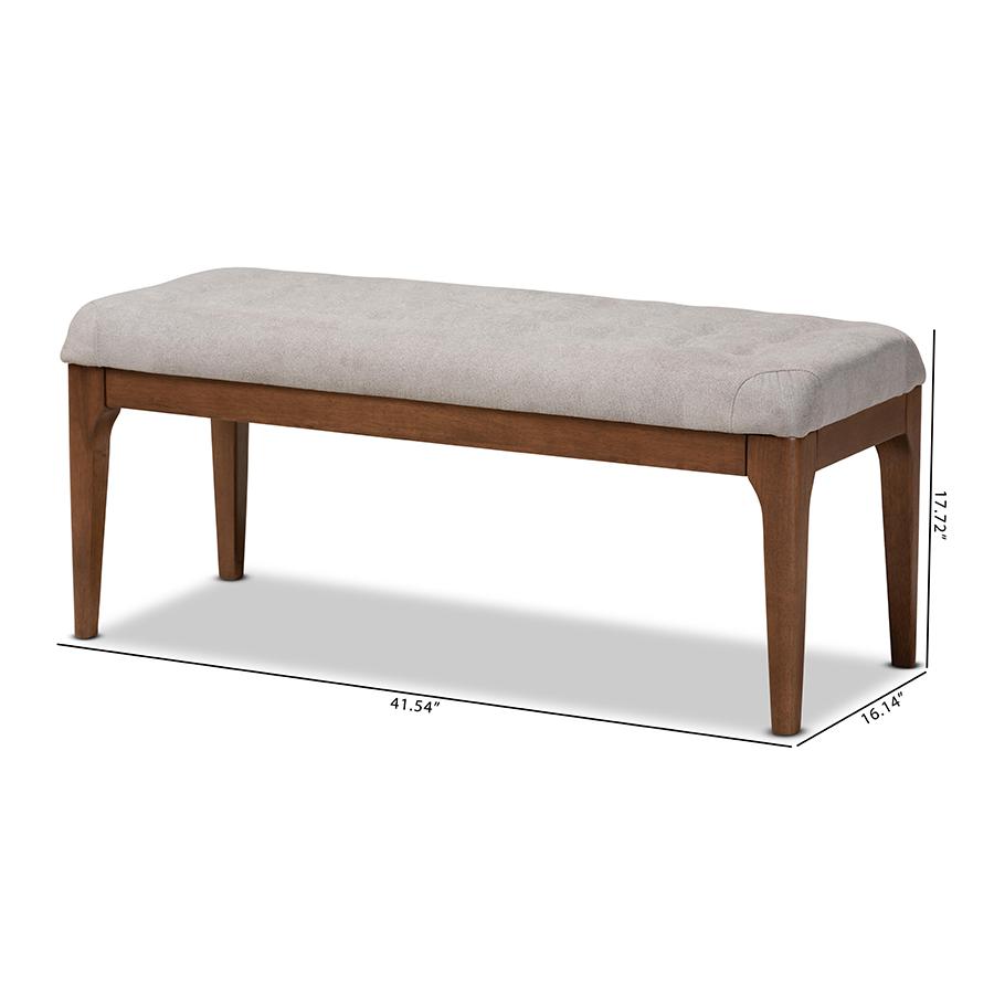 Baxton Studio Walsh Mid-Century Modern Grey Fabric Upholstered and Walnut Brown Finished Wood Dining Bench. Picture 9