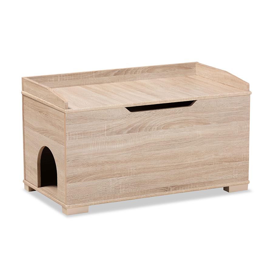 Mariam Modern and Contemporary Oak Finished Wood Cat Litter Box Cover House. Picture 1