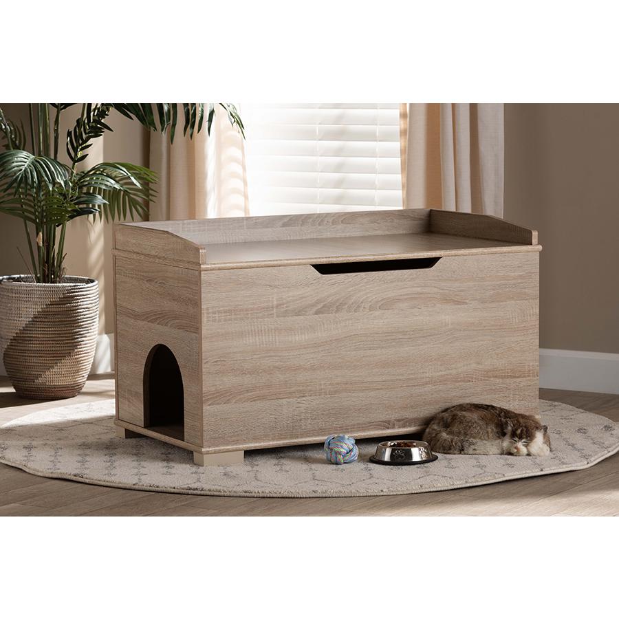 Mariam Modern and Contemporary Oak Finished Wood Cat Litter Box Cover House. Picture 11