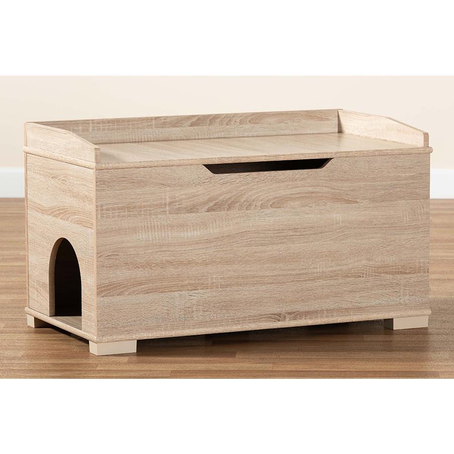 Mariam Modern and Contemporary Oak Finished Wood Cat Litter Box Cover House. Picture 12
