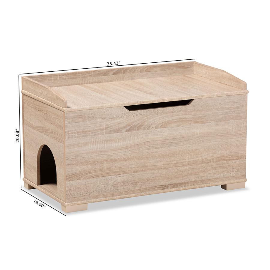 Mariam Modern and Contemporary Oak Finished Wood Cat Litter Box Cover House. Picture 13