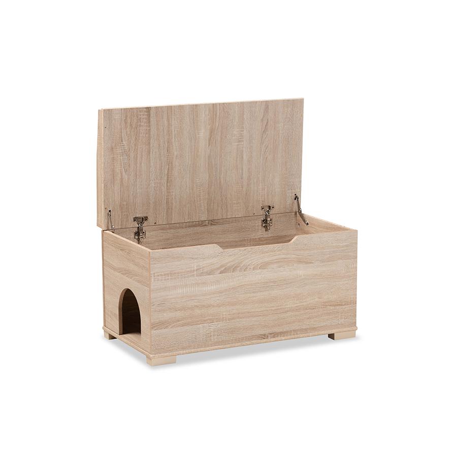 Mariam Modern and Contemporary Oak Finished Wood Cat Litter Box Cover House. Picture 2