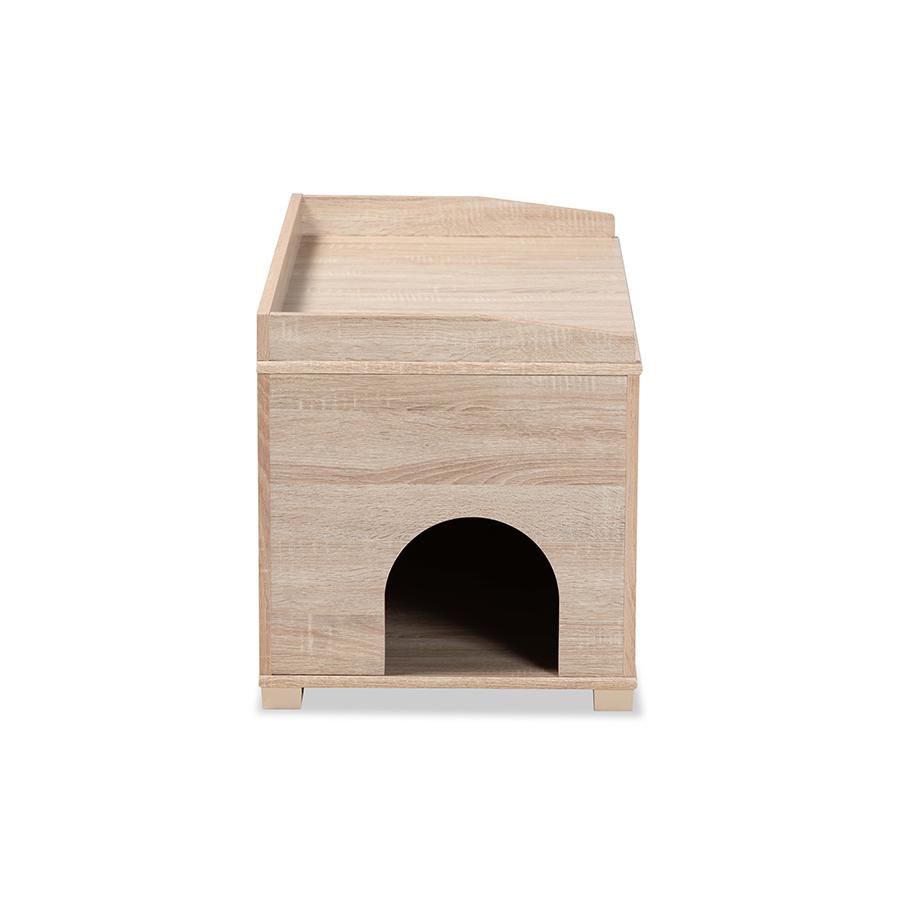 Mariam Modern and Contemporary Oak Finished Wood Cat Litter Box Cover House. Picture 4