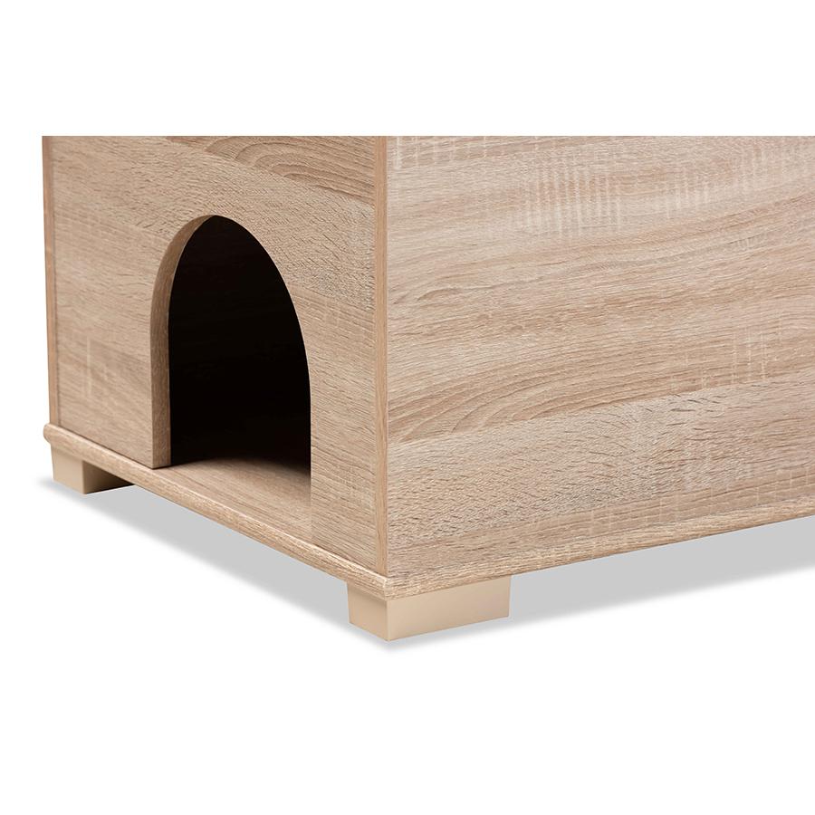 Mariam Modern and Contemporary Oak Finished Wood Cat Litter Box Cover House. Picture 8