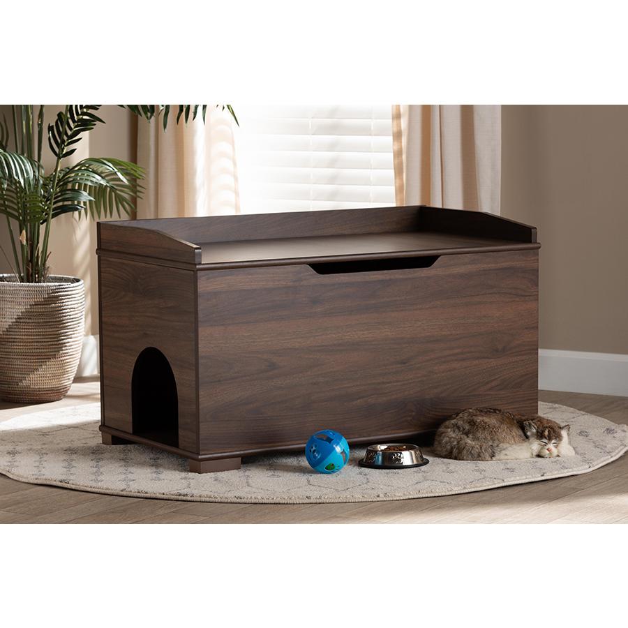 Walnut Brown Finished Wood Cat Litter Box Cover House. Picture 11