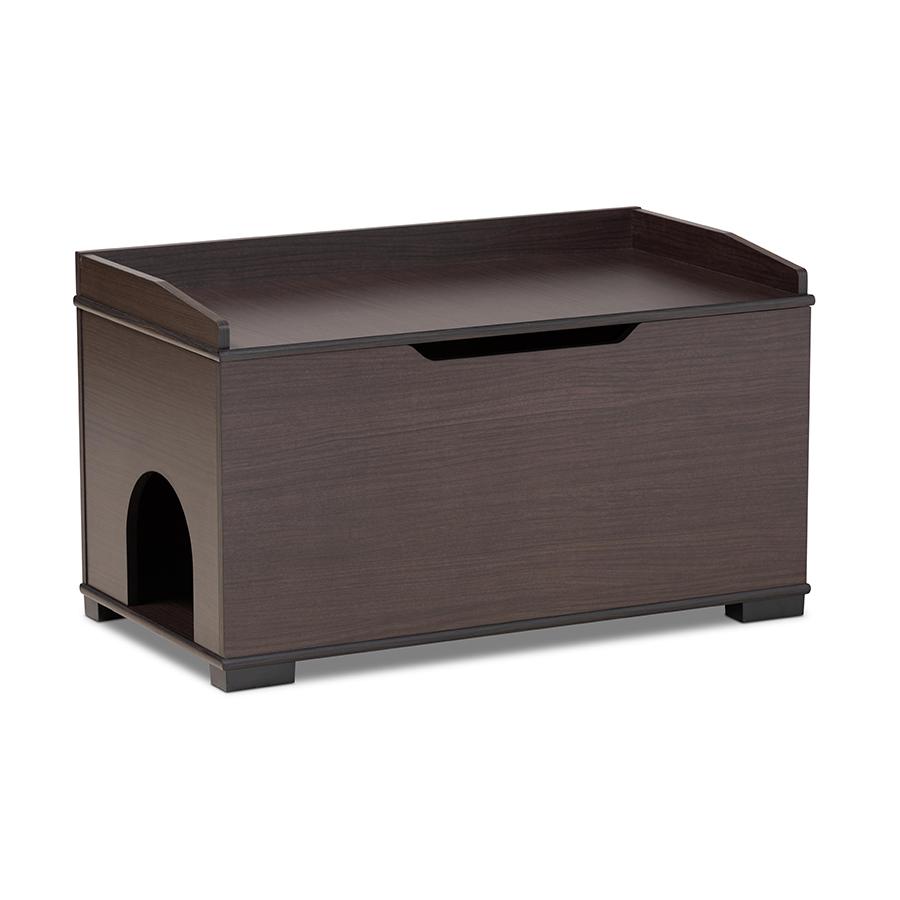 Dark Brown Finished Wood Cat Litter Box Cover House. Picture 1