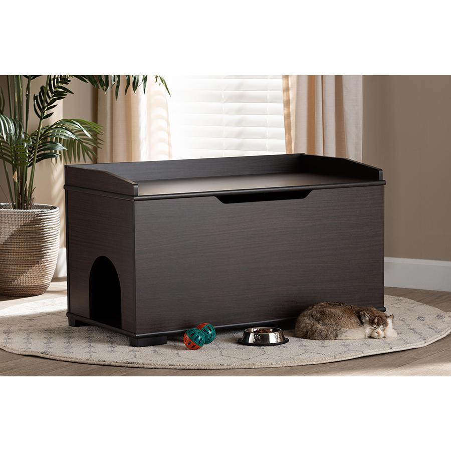 Dark Brown Finished Wood Cat Litter Box Cover House. Picture 11