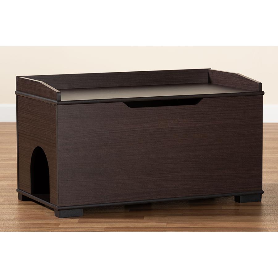 Dark Brown Finished Wood Cat Litter Box Cover House. Picture 12