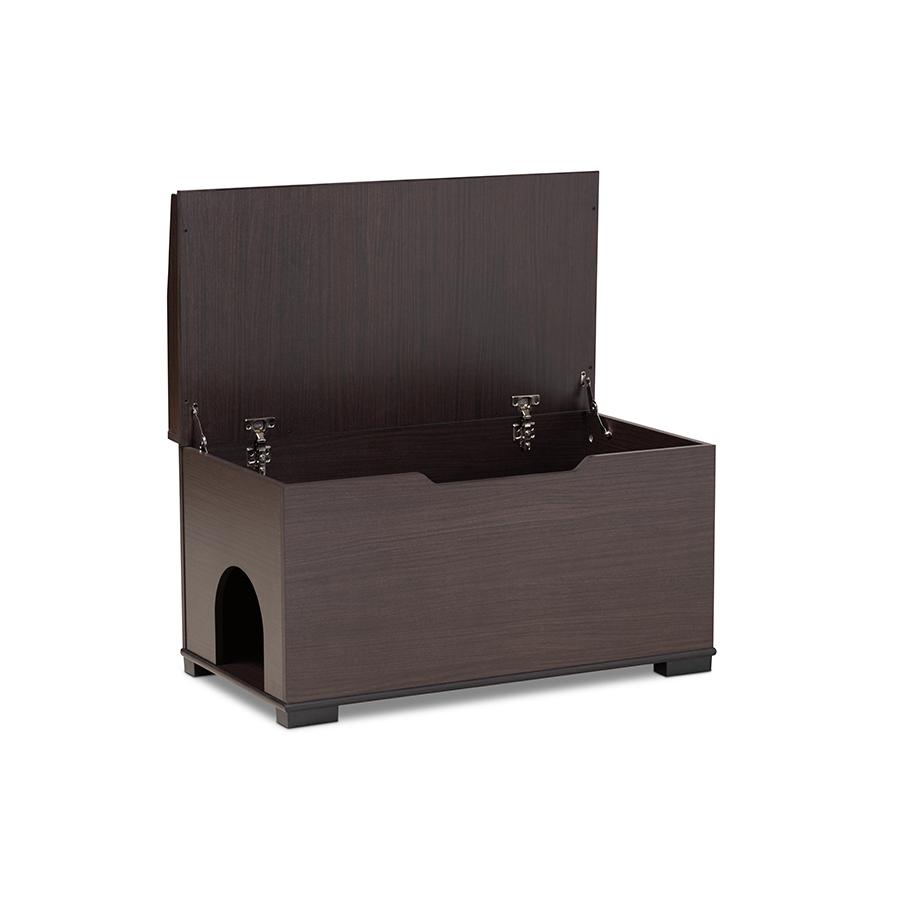 Dark Brown Finished Wood Cat Litter Box Cover House. Picture 2