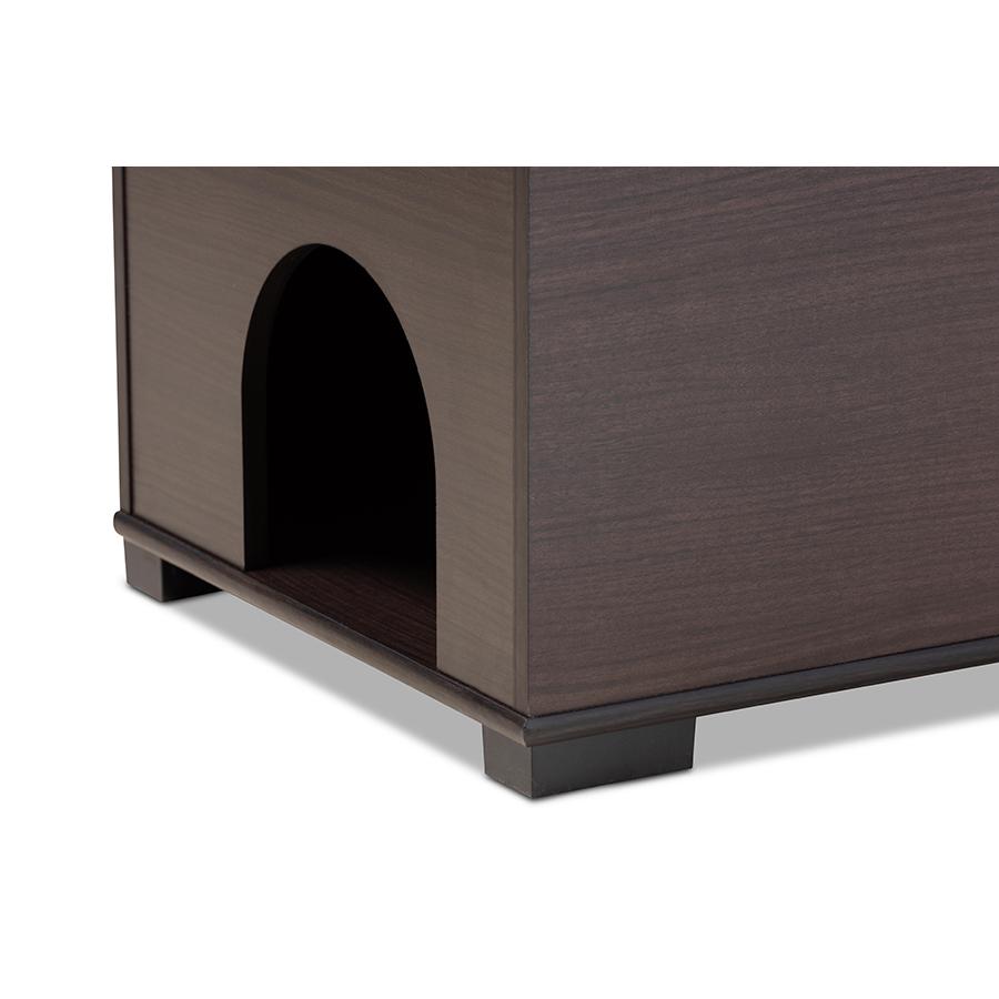 Dark Brown Finished Wood Cat Litter Box Cover House. Picture 7