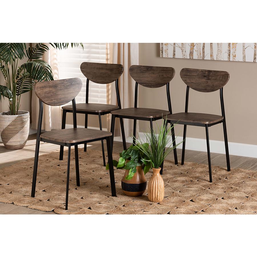 Walnut Brown Finished Wood and Black Metal 4-Piece Dining Chair Set. Picture 6