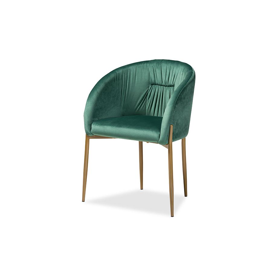 Baxton Studio Ballard Modern Luxe and Glam Green Velvet Fabric Upholstered and Gold Finished Metal Dining Chair. Picture 2