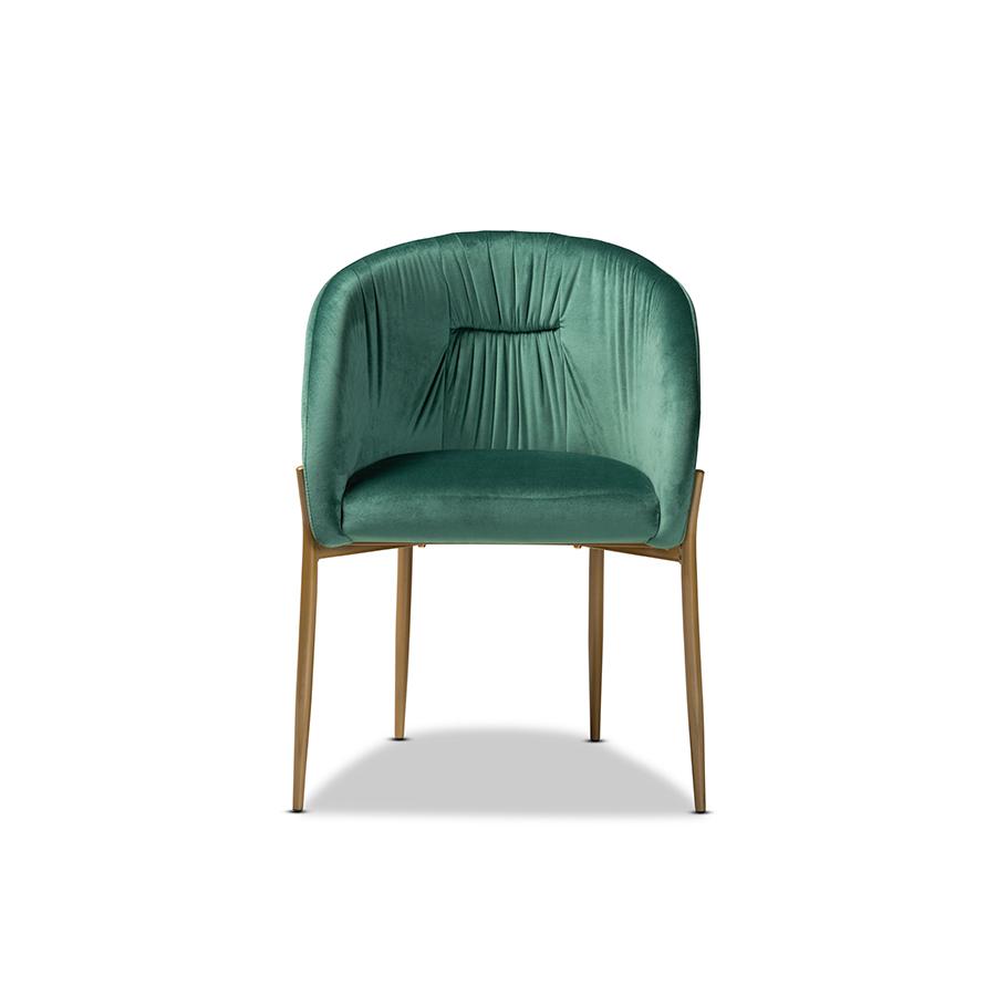 Baxton Studio Ballard Modern Luxe and Glam Green Velvet Fabric Upholstered and Gold Finished Metal Dining Chair. Picture 3