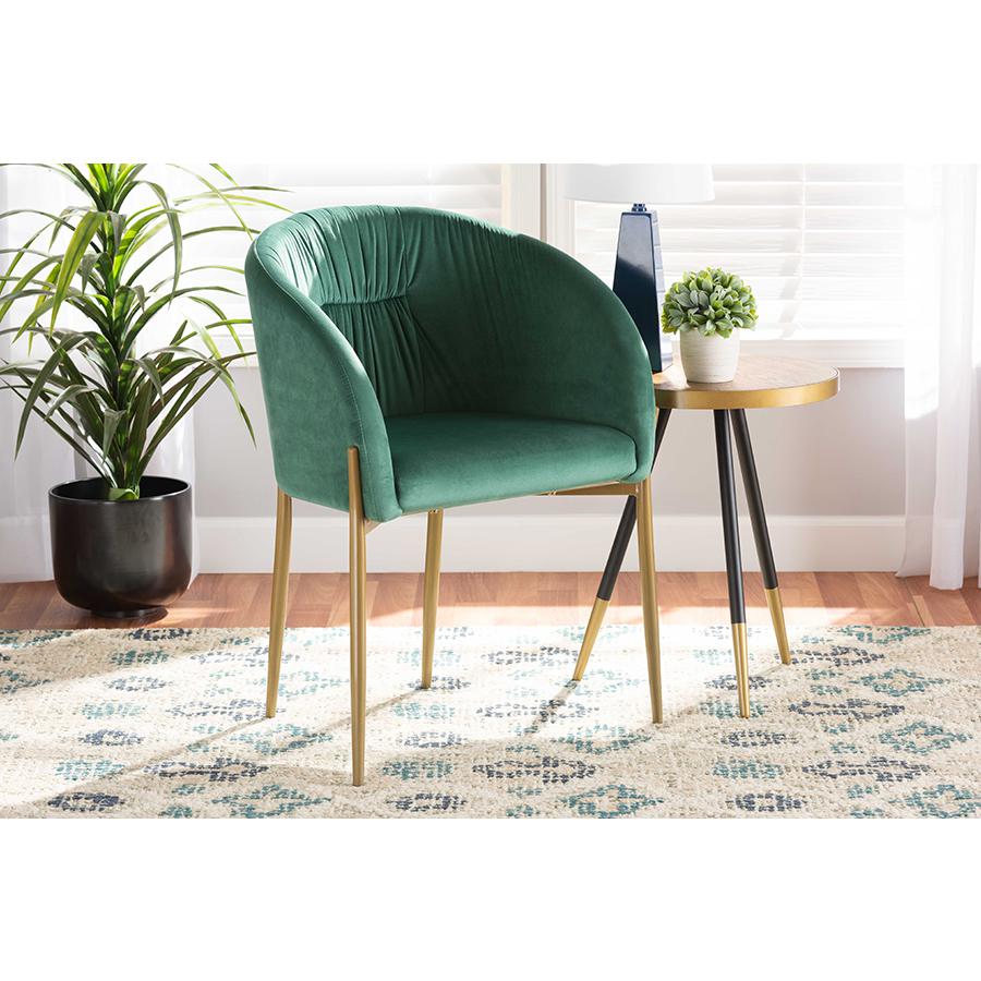 Baxton Studio Ballard Modern Luxe and Glam Green Velvet Fabric Upholstered and Gold Finished Metal Dining Chair. The main picture.