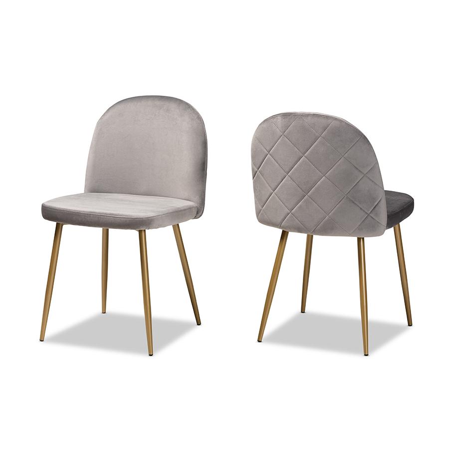 Baxton Studio Fantine Modern Luxe and Glam Grey Velvet Fabric Upholstered and Gold Finished Metal 2-Piece Dining Chair Set. Picture 1