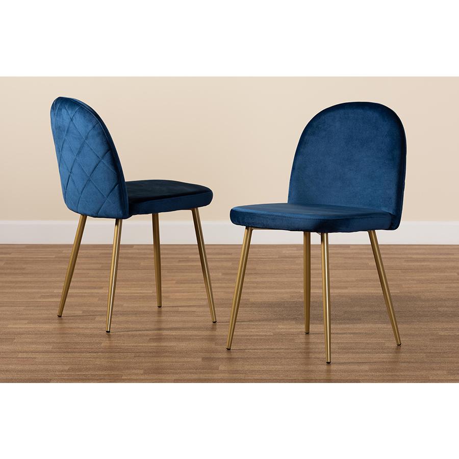 Baxton Studio Fantine Modern Luxe and Glam Navy Blue Velvet Fabric Upholstered and Gold Finished Metal 2-Piece Dining Chair Set. Picture 7