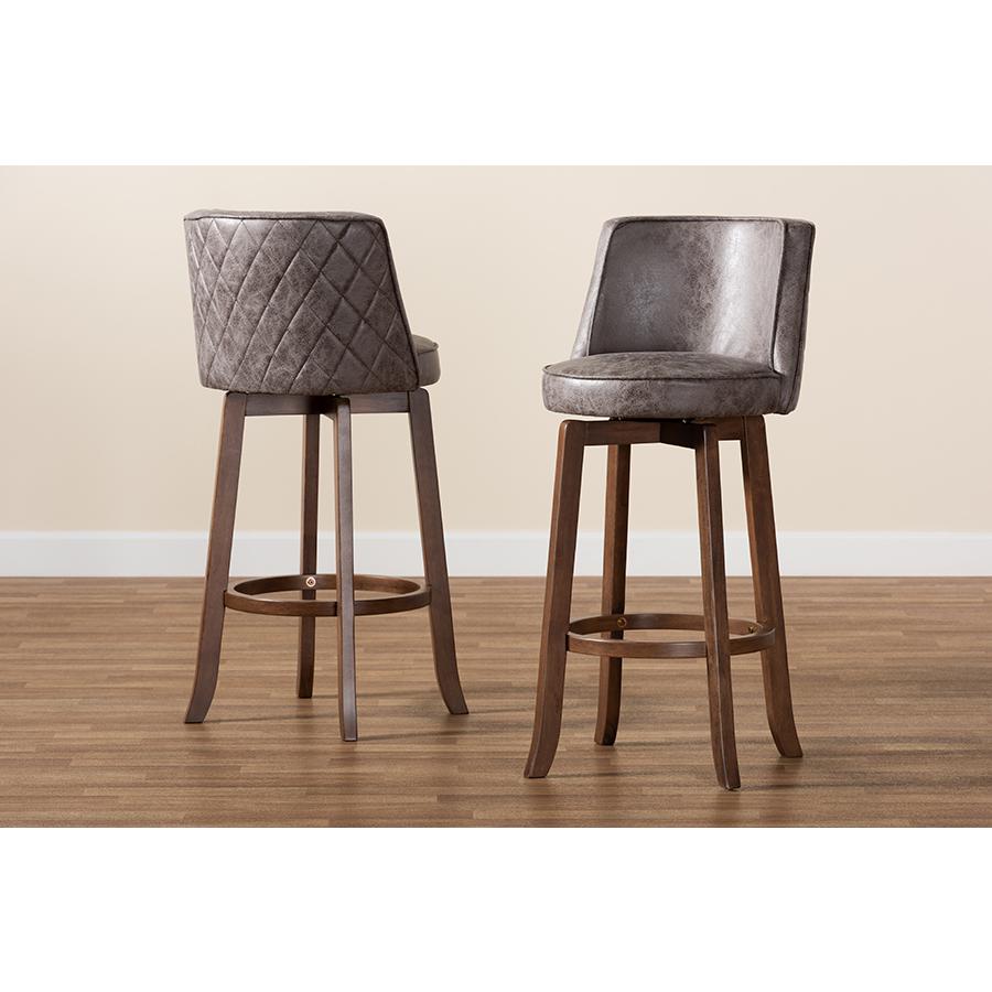 Walnut Brown Finished Wood 2-Piece Bar Stool Set. Picture 7