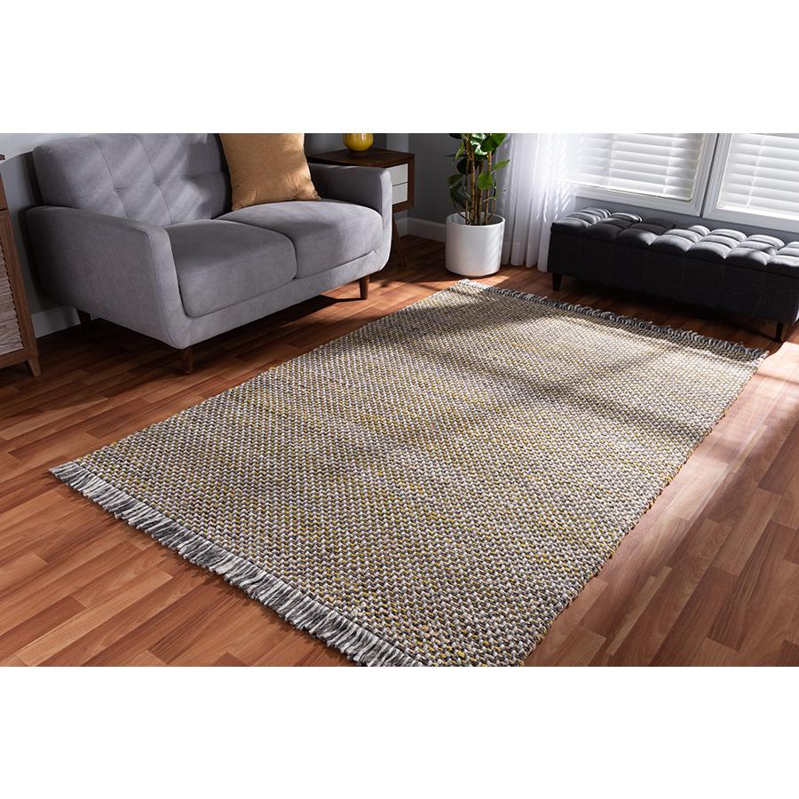 Nurten Modern and Contemporary Yellow and Grey Handwoven Hemp Blend Area Rug. Picture 3