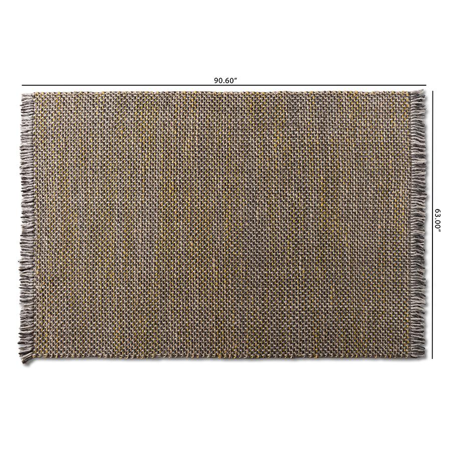 Nurten Modern and Contemporary Yellow and Grey Handwoven Hemp Blend Area Rug. Picture 4