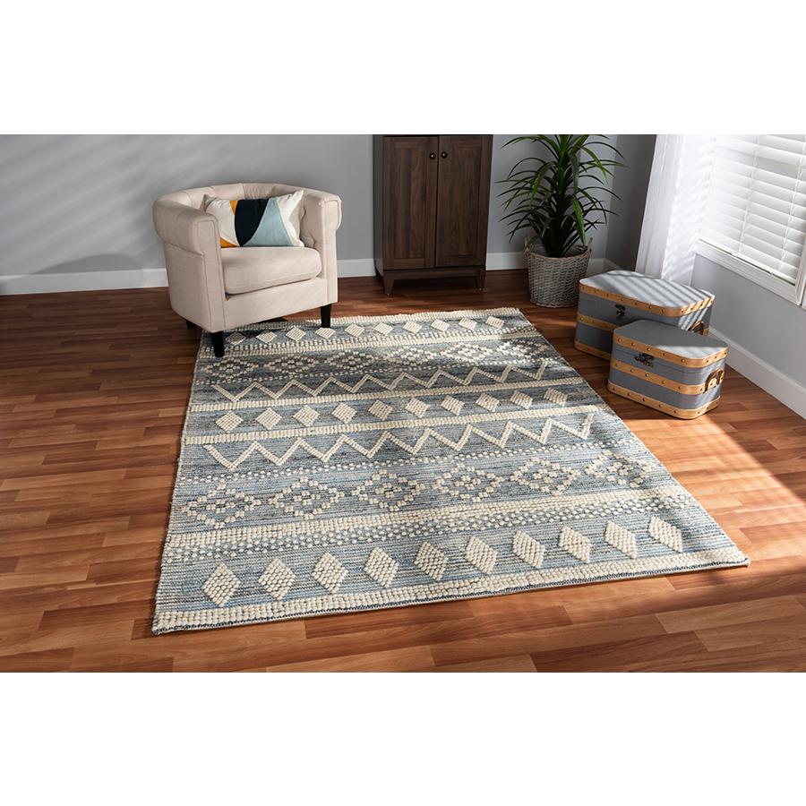 Callum Modern and Contemporary Ivory and Blue Handwoven Wool Blend Area Rug. Picture 3