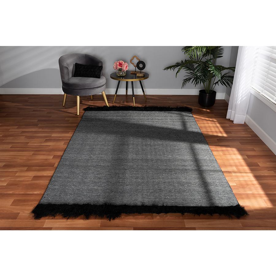 Dark Grey and Black Handwoven Wool Blend Area Rug. Picture 3