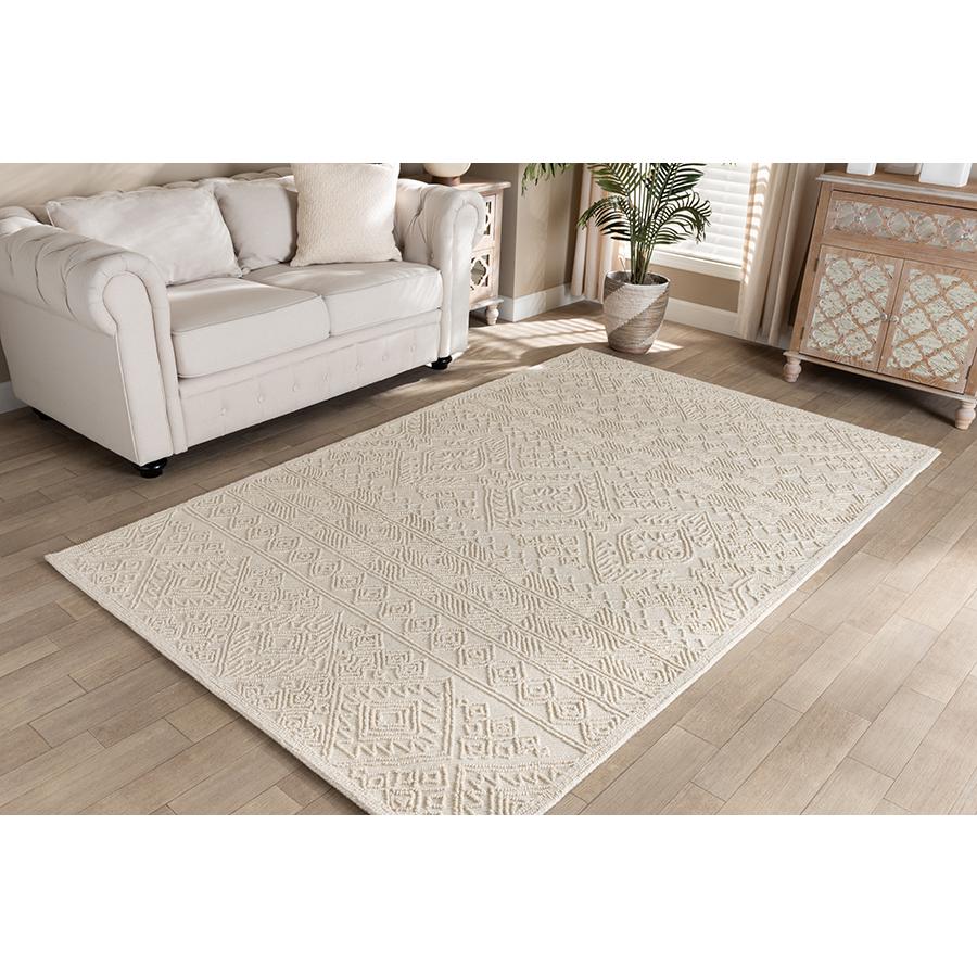 Baxton Studio Linwood Modern and Contemporary Ivory Hand-Tufted Wool Area Rug. Picture 3