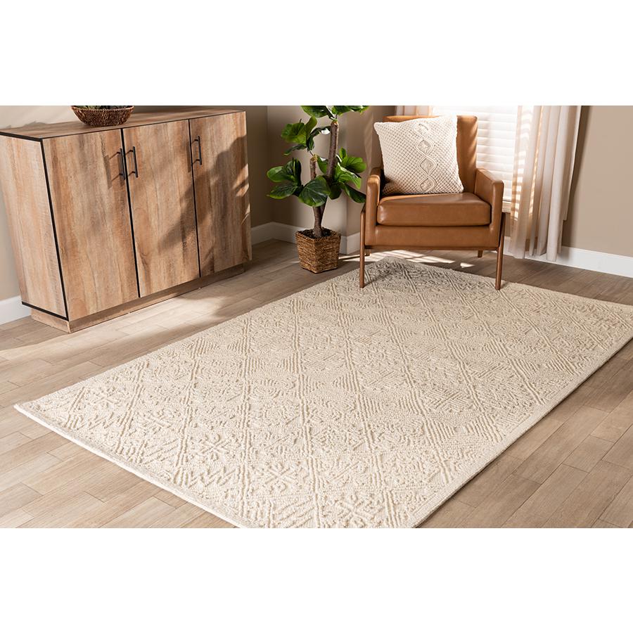 Baxton Studio Meltem Modern and Contemporary Ivory Handwoven Wool Area Rug. Picture 3