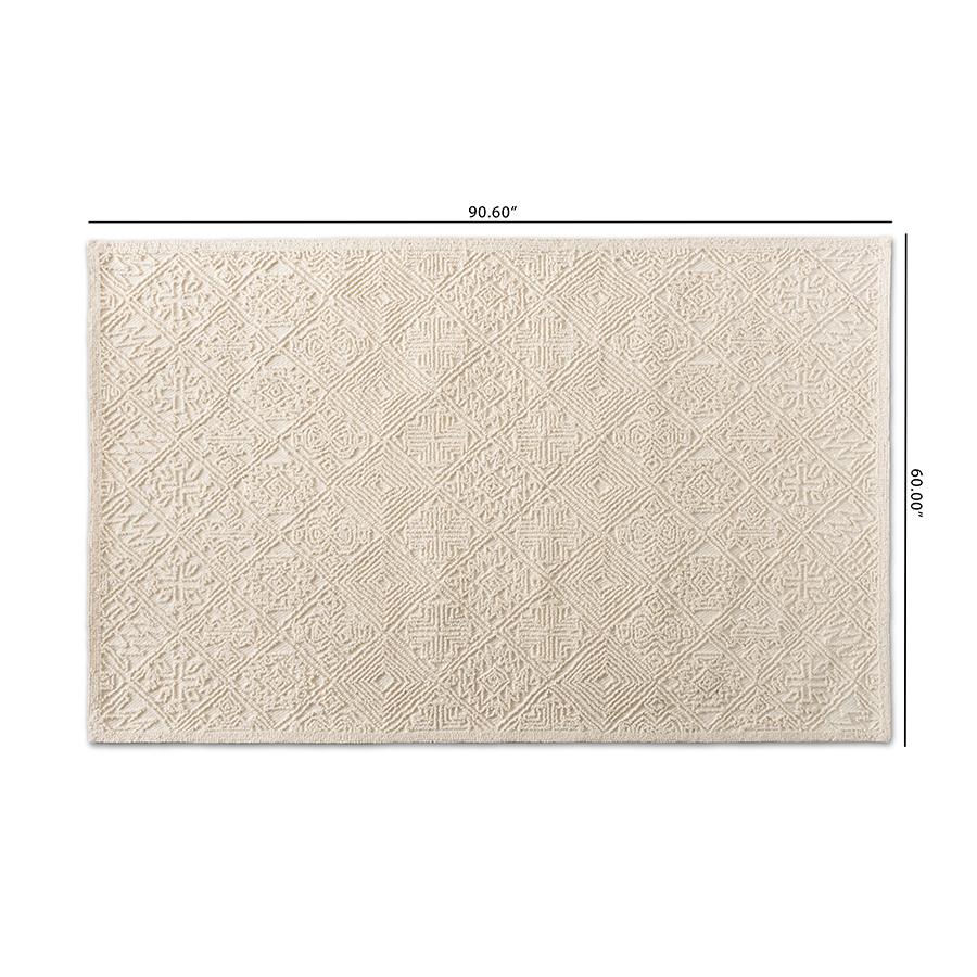 Baxton Studio Meltem Modern and Contemporary Ivory Handwoven Wool Area Rug. Picture 4