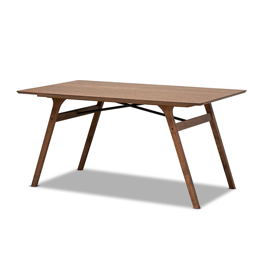 Saxton Mid-Century Modern Transitional Walnut Brown Finished Wood Dining Table. Picture 1