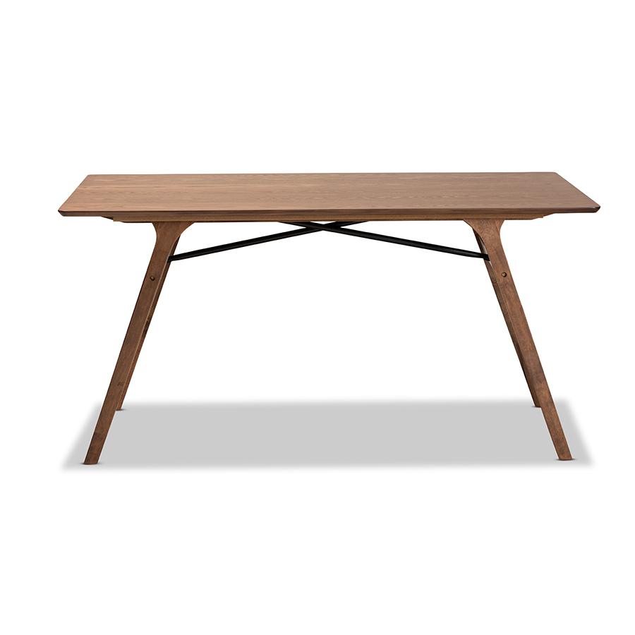 Saxton Mid-Century Modern Transitional Walnut Brown Finished Wood Dining Table. Picture 2