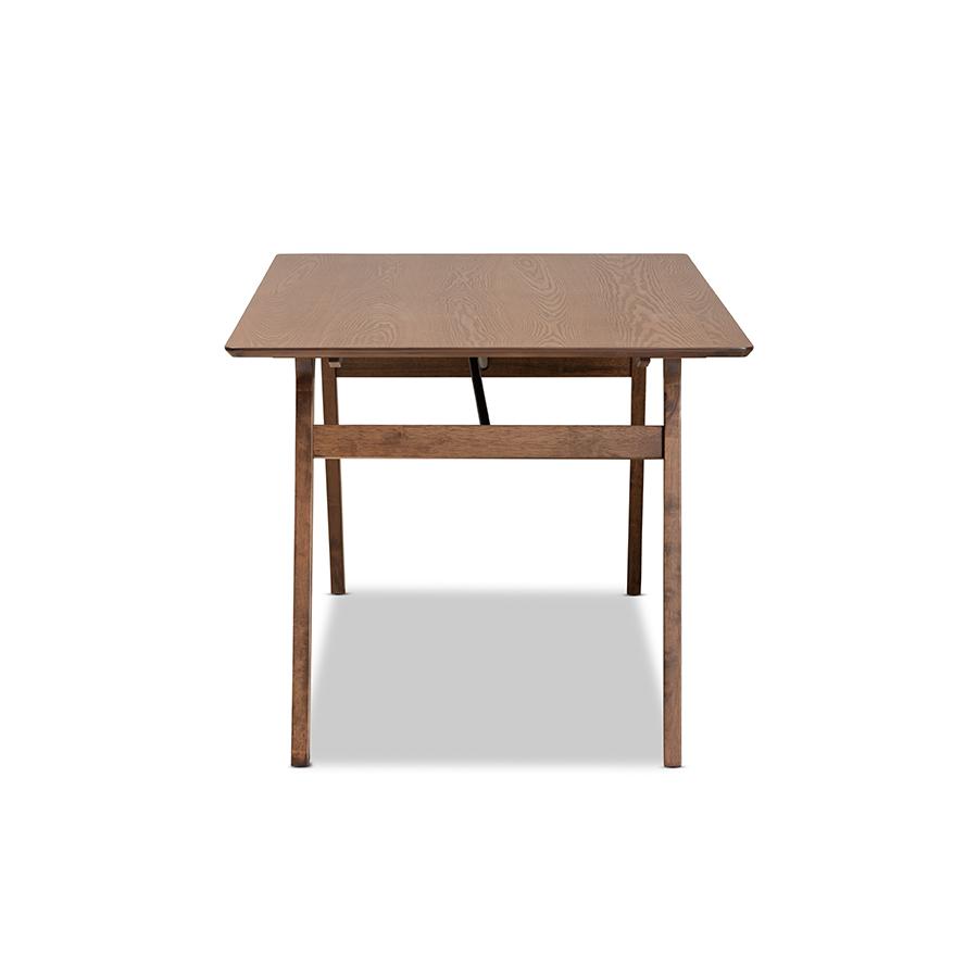Saxton Mid-Century Modern Transitional Walnut Brown Finished Wood Dining Table. Picture 3