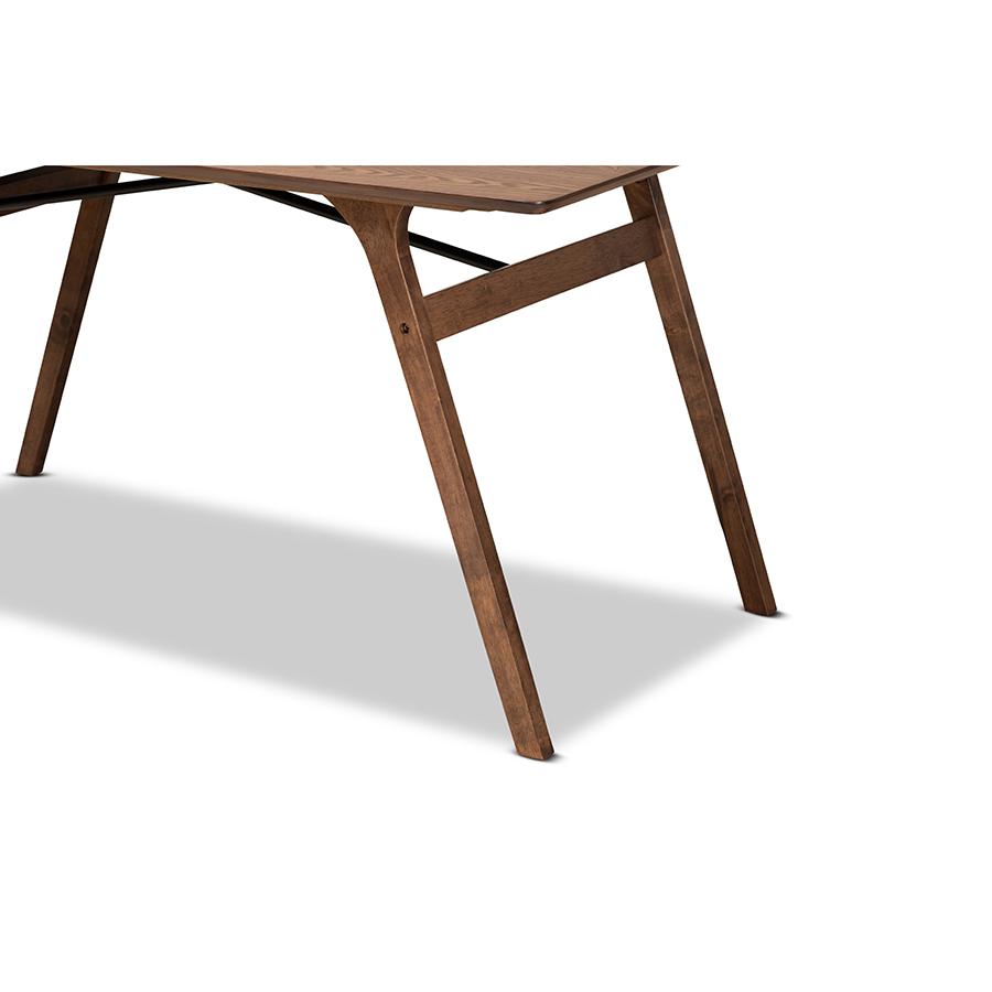 Saxton Mid-Century Modern Transitional Walnut Brown Finished Wood Dining Table. Picture 5